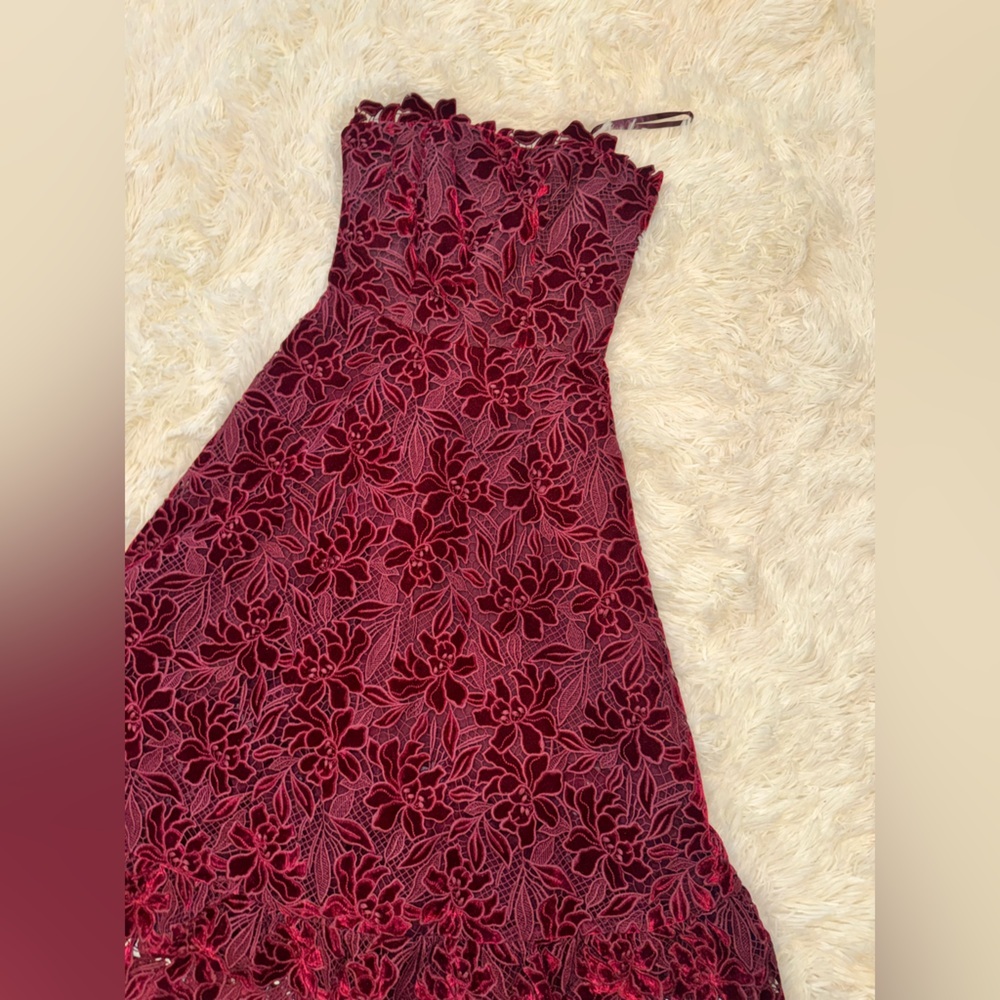 NEW Dress The Population Kailyn Velvet Floral Lace Strapless 
Ox blood Dress XS - Picture 4 of 8